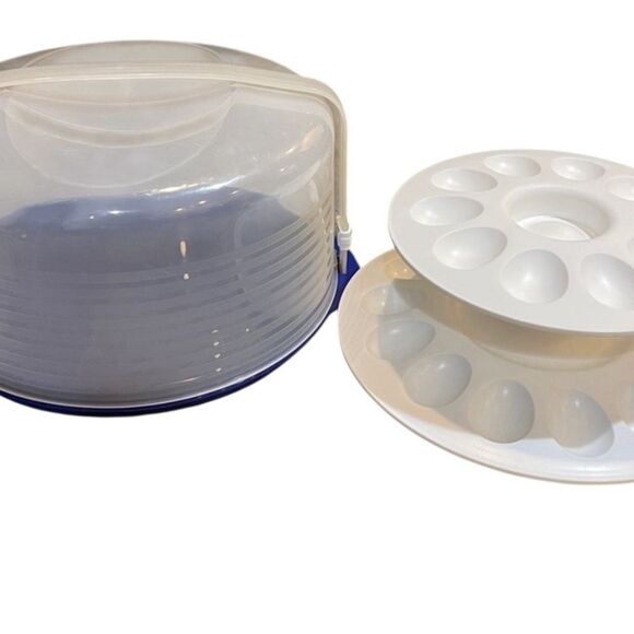 Tupperware 2 Piece Egg-Ceptional, White, 2 Tiered Deviled Egg Server #3984 #3985 - Picture 5 of 5